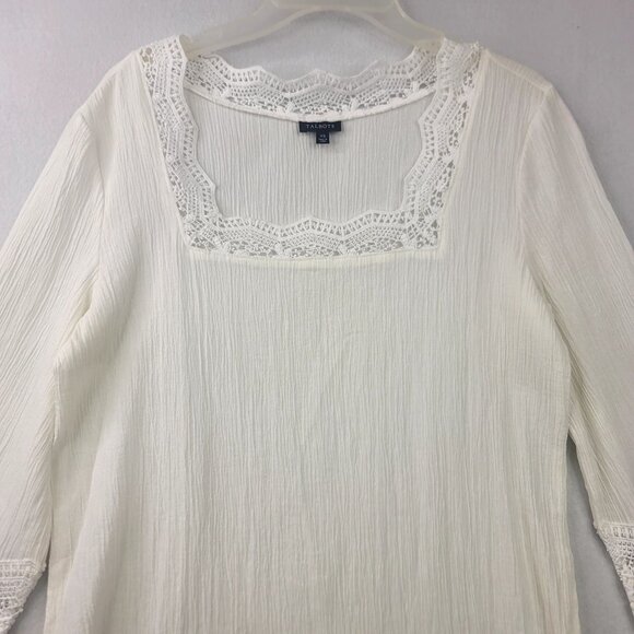 Talbots Womens Gauze Cotton Scalloped Crochet Lace Dress Coverup Beach Vacation - Picture 2 of 12